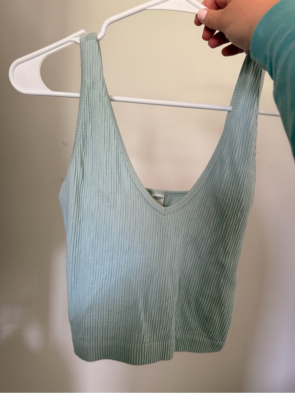 Ribbed V-Neck Tank Top - Light blue